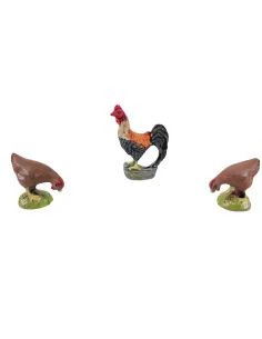 Set 2 galline e 1 gallo in resina per statue da 8-10 cm