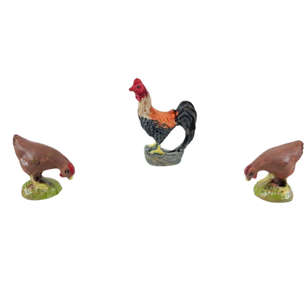 Set of Two Resin Hens and One Rooster for 8–10 cm Nativity Figures