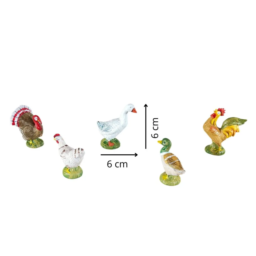 Set 5 animali da cortile in pvc per statue da 20 cm