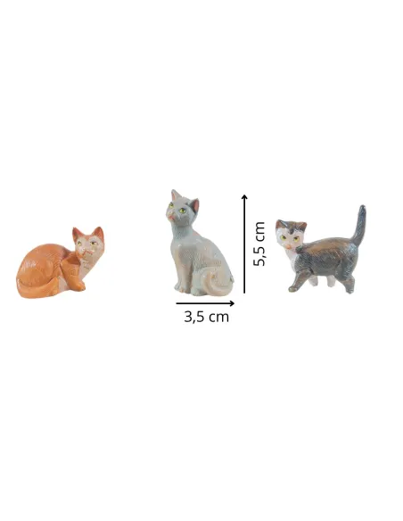 Set 3 gatti in pvc colori e posizioni assortiti per statue da 20 cm