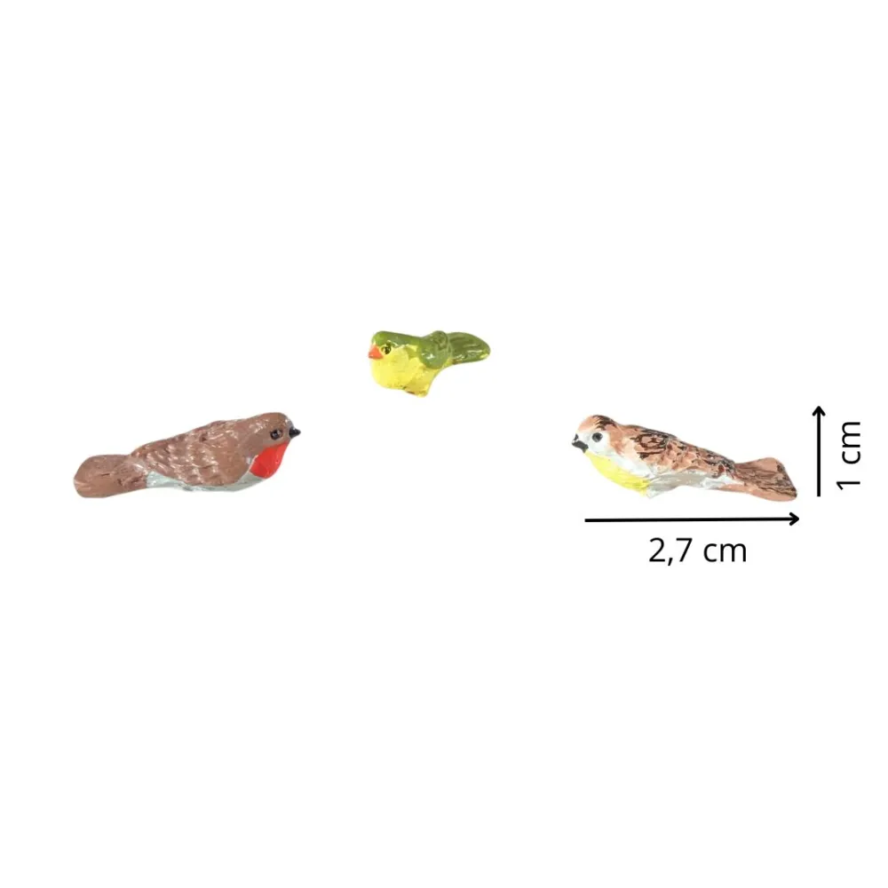 Set 3 uccellini dai colori assortiti per statue da 15-20 cm