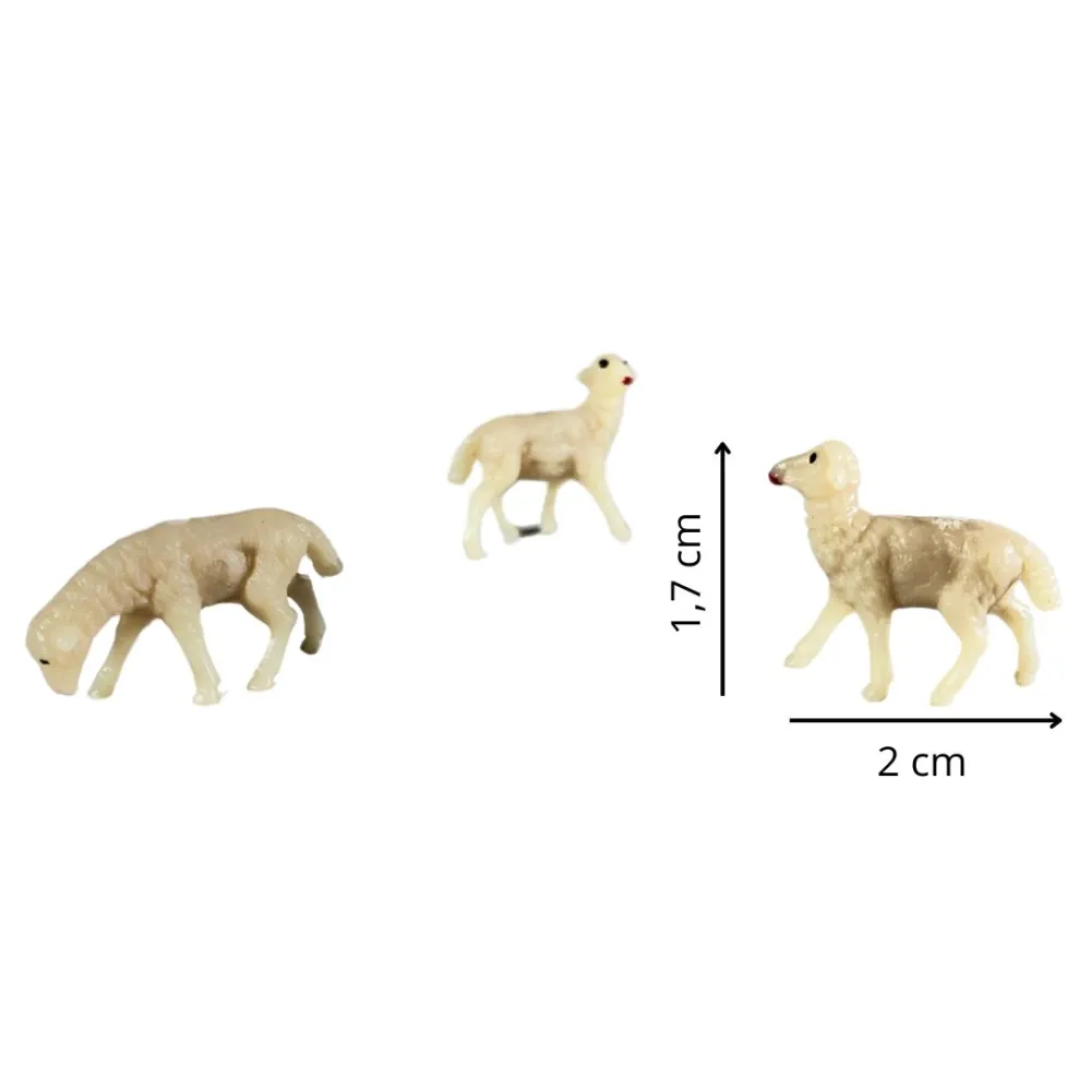 Set of Three PVC Sheep for 3–4 cm Nativity Figures