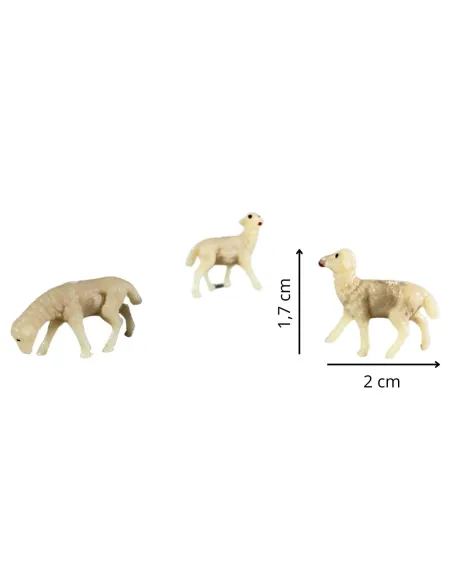 Set of Three PVC Sheep for 3–4 cm Nativity Figures