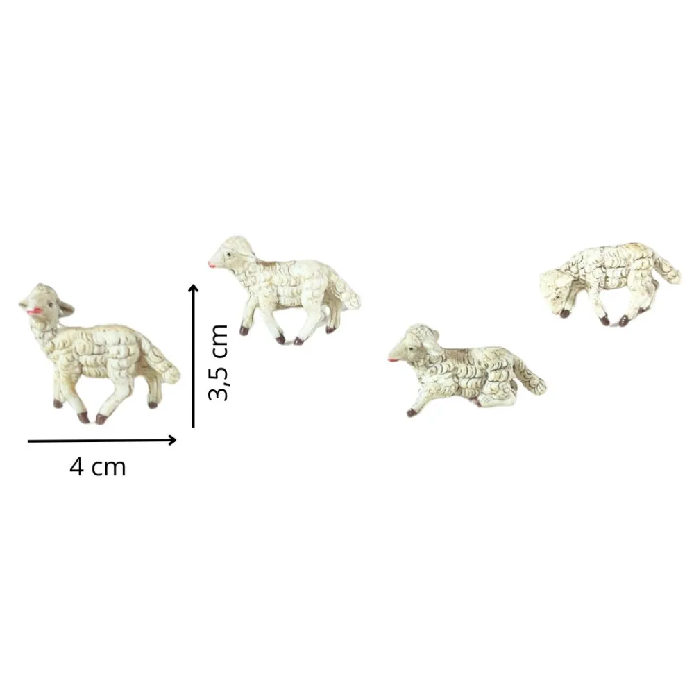 Set of Four PVC Sheep for 7–8 cm Nativity Figures