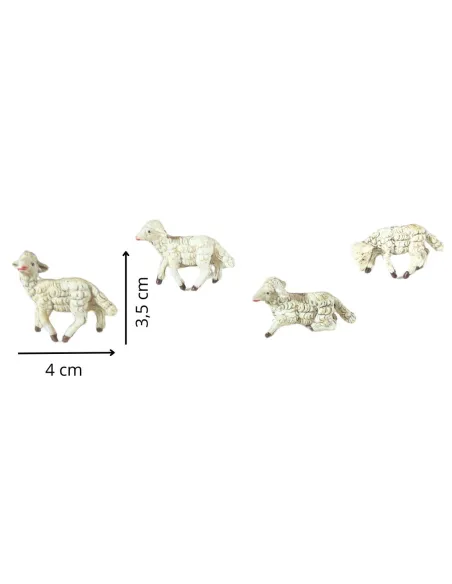 Set of Four PVC Sheep for 7–8 cm Nativity Figures