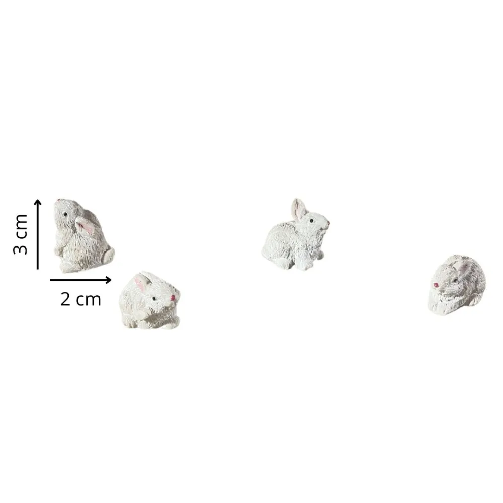 Set of Four White Resin Rabbits for 20–30 cm Nativity Figures