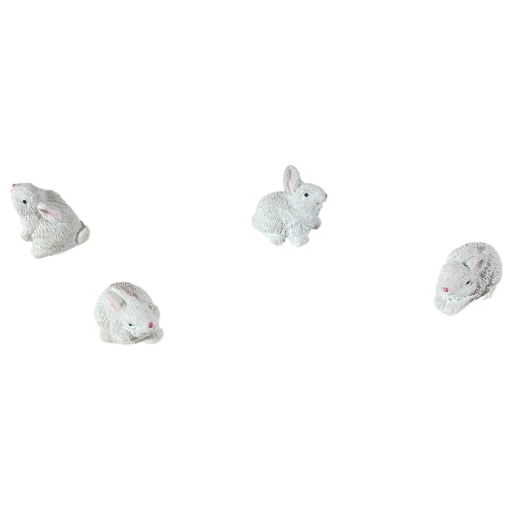 Set of Four White Resin Rabbits for 20–30 cm Nativity Figures