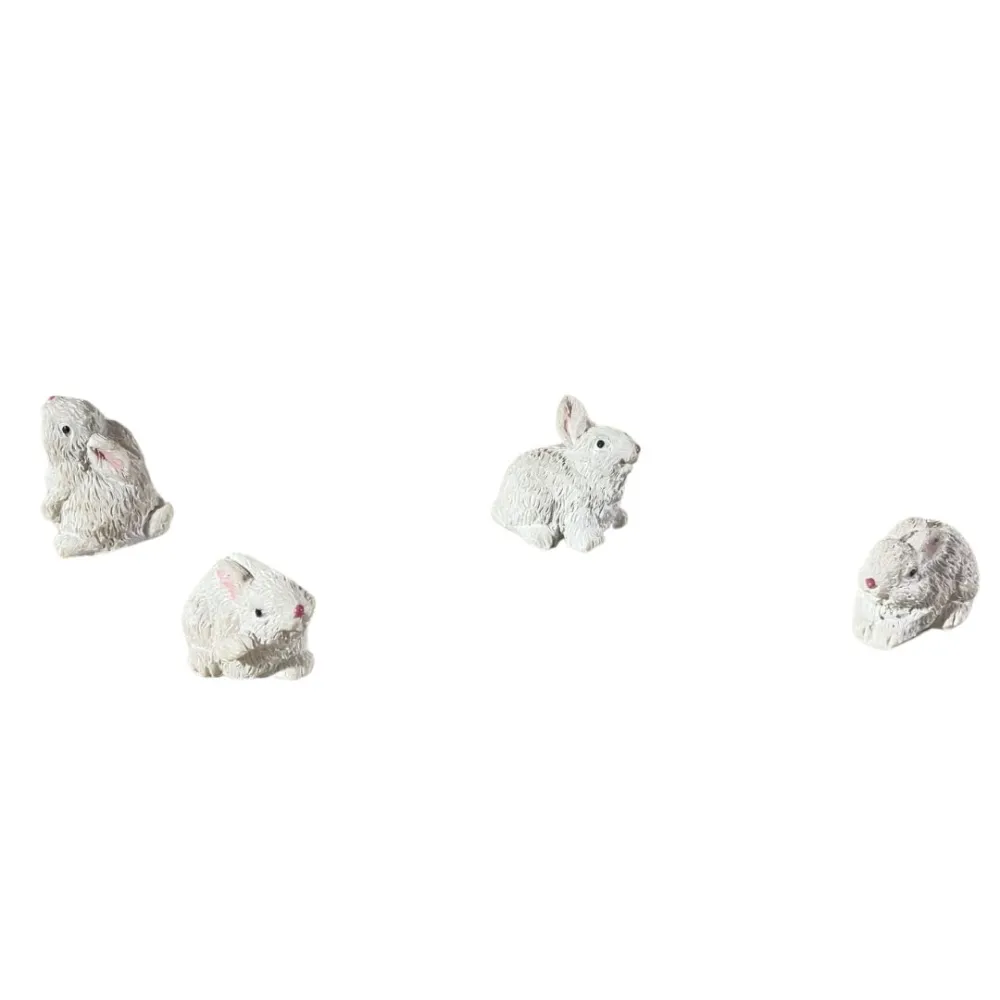 Set of Four White Resin Rabbits for 20–30 cm Nativity Figures