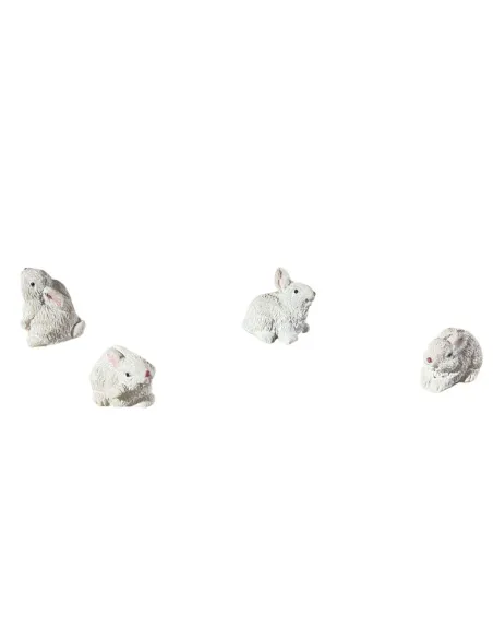 Set of Four White Resin Rabbits for 20–30 cm Nativity Figures