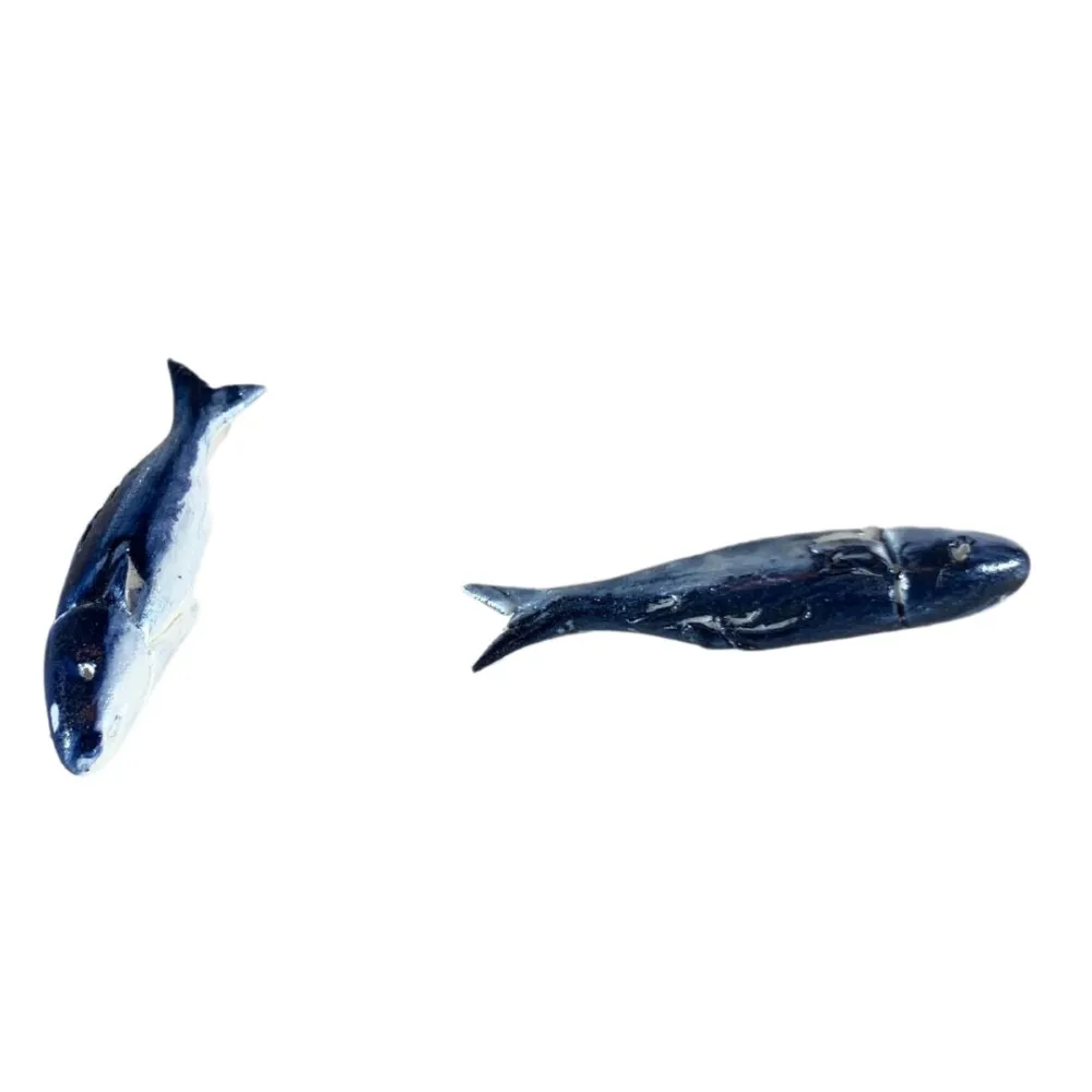 Set of Two Blue Resin Fish for 20–30 cm Nativity Figures
