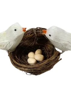 Nido con 2 uccellini e 4 uova per statue da 20-30 cm 2