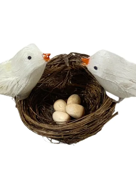 Nido con 2 uccellini e 4 uova per statue da 20-30 cm