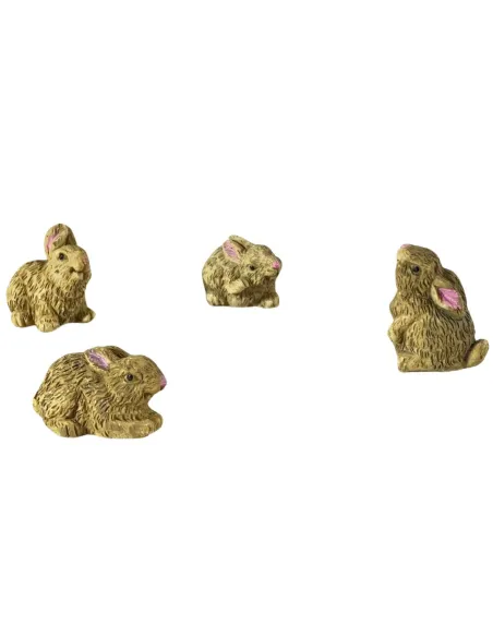 Set 4 conigli marroni in resina per statue da 20-30 cm