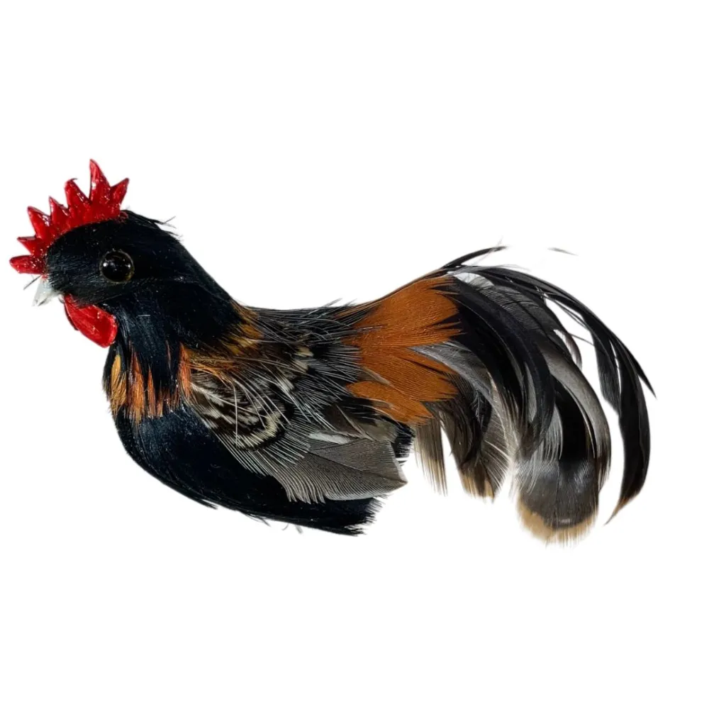 Rooster with Dark Real Feathers for 25–30 cm Nativity Figures