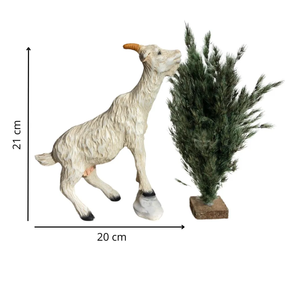 Resin White Goat with Bush for 30 cm Nativity Figures