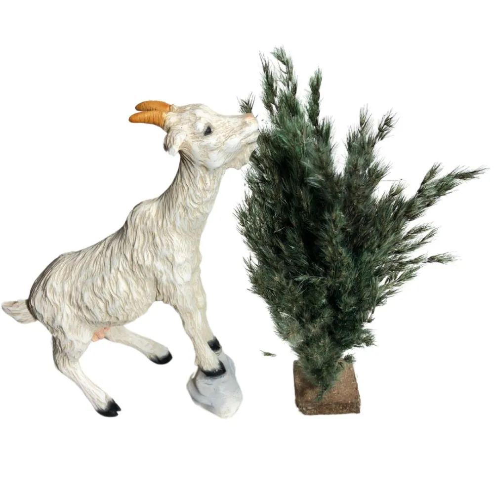 Resin White Goat with Bush for 30 cm Nativity Figures