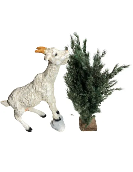 Capra bianca in resina con cespuglio per statue da 30 cm