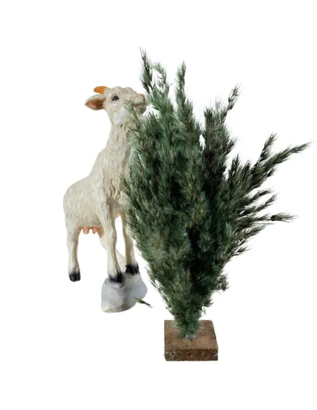 Capra bianca in resina con cespuglio per statue da 30 cm