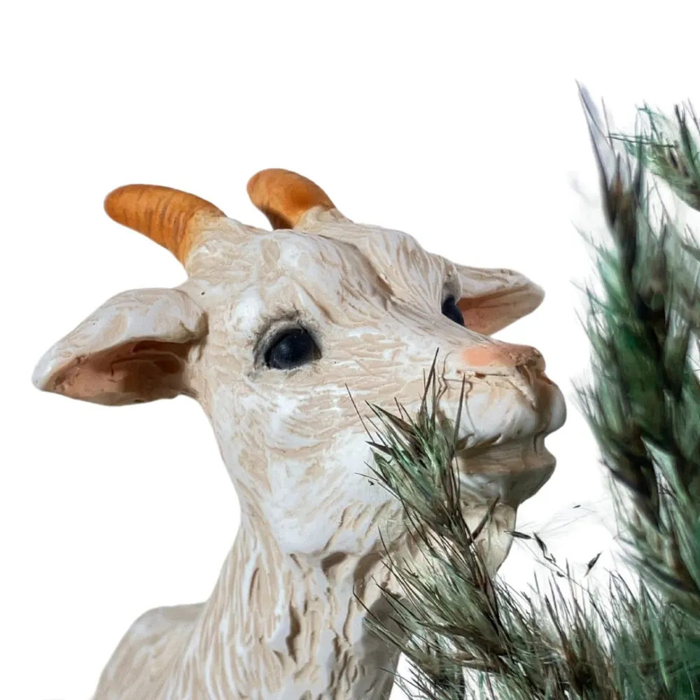 Resin White Goat with Bush for 30 cm Nativity Figures