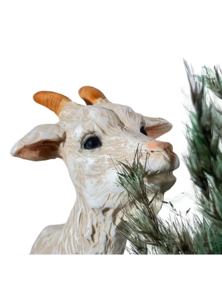 Capra bianca in resina con cespuglio per statue da 30 cm