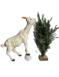 Capra bianca in resina con cespuglio per statue da 30 cm