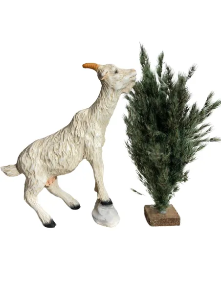 Capra bianca in resina con cespuglio per statue da 30 cm