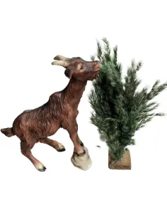Capra marrone in resina con cespuglio per statue da 30 cm