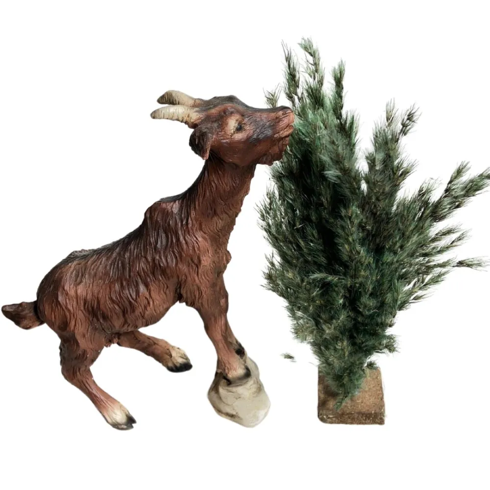 Resin Brown Goat with Bush for 30 cm Nativity Figures