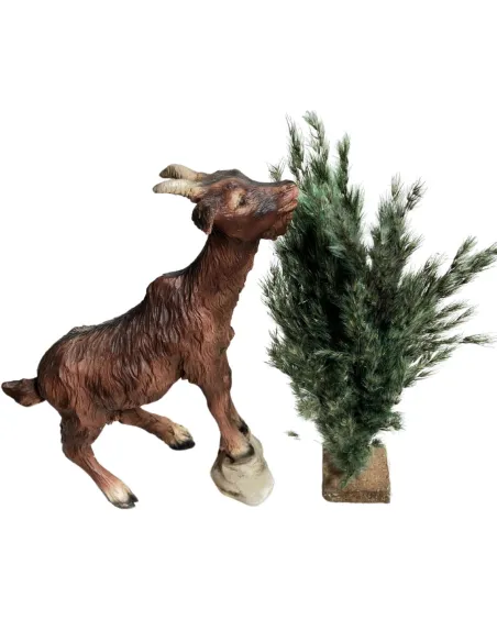 Capra marrone in resina con cespuglio per statue da 30 cm