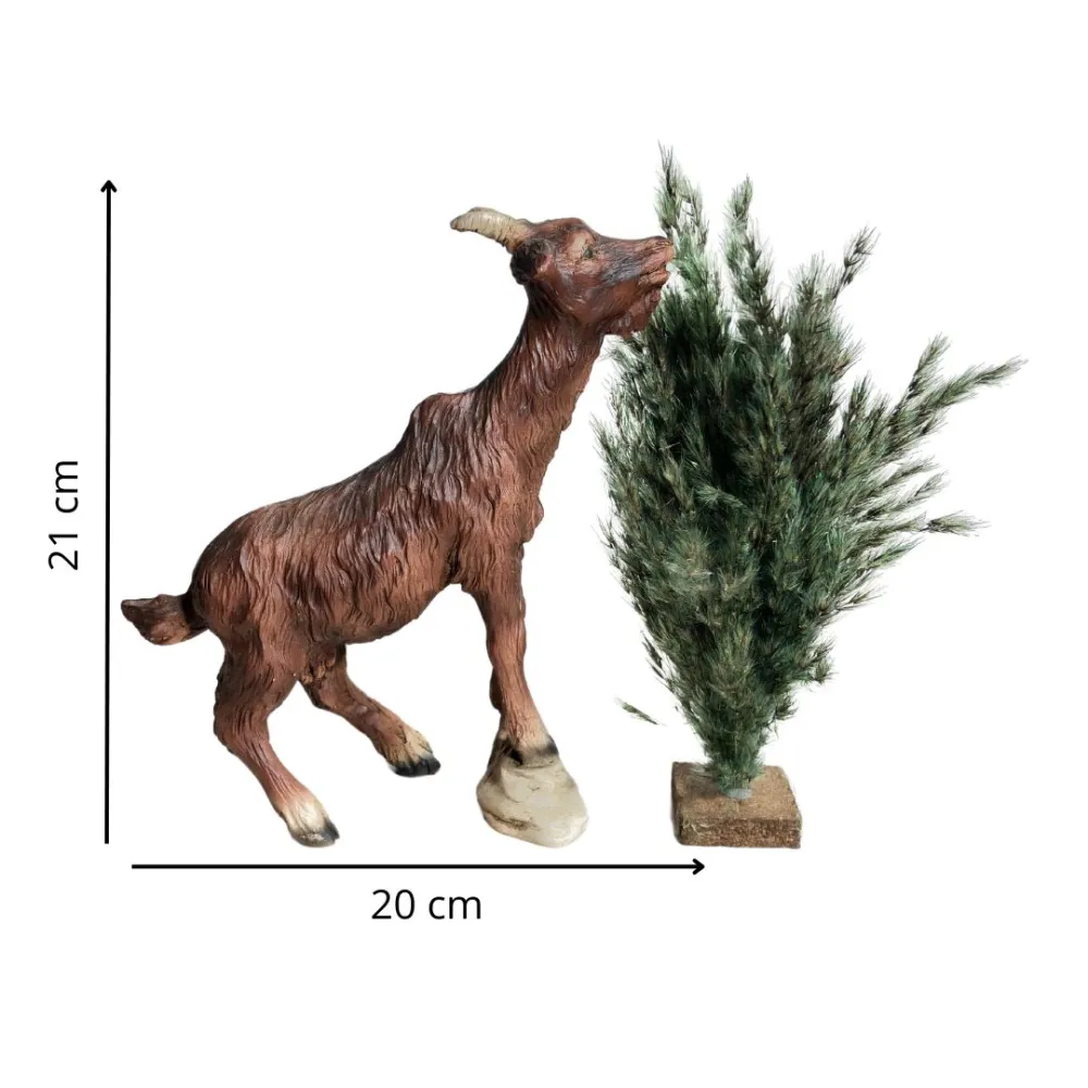 Resin Brown Goat with Bush for 30 cm Nativity Figures