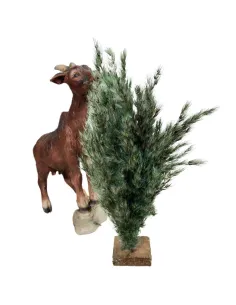 Capra marrone in resina con cespuglio per statue da 30 cm 2