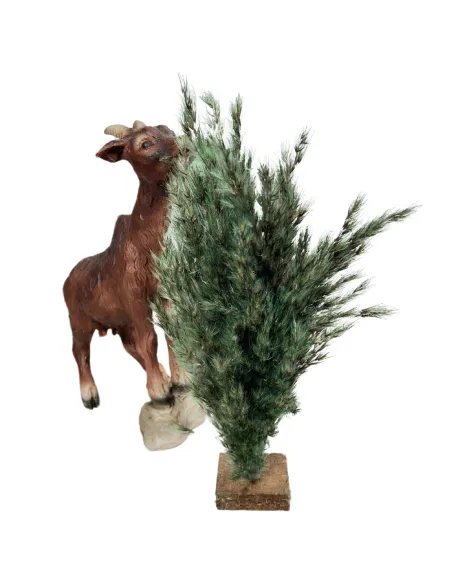 Capra marrone in resina con cespuglio per statue da 30 cm