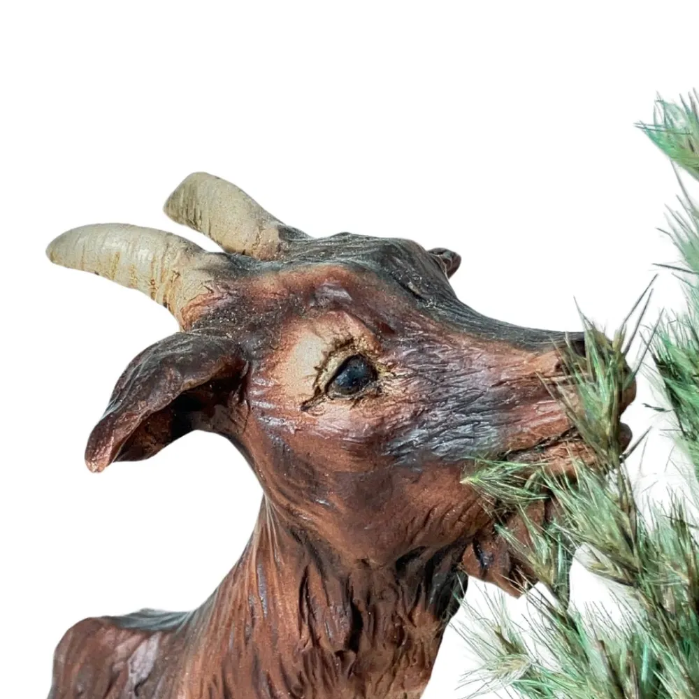 Resin Brown Goat with Bush for 30 cm Nativity Figures