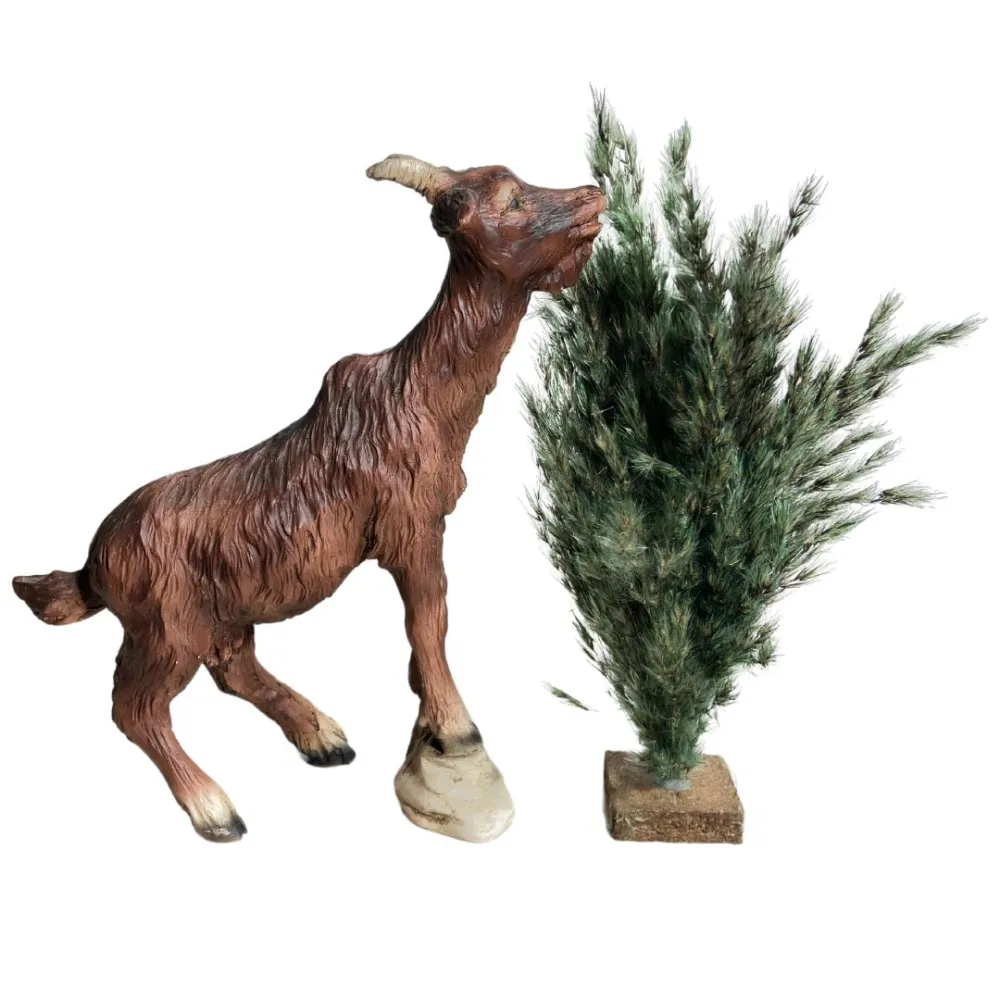 Resin Brown Goat with Bush for 30 cm Nativity Figures