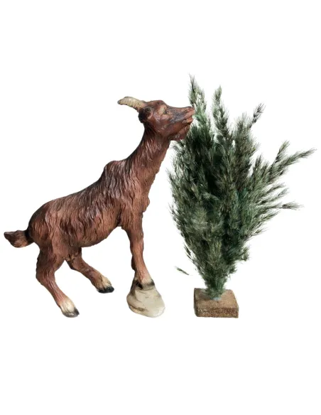 Capra marrone in resina con cespuglio per statue da 30 cm