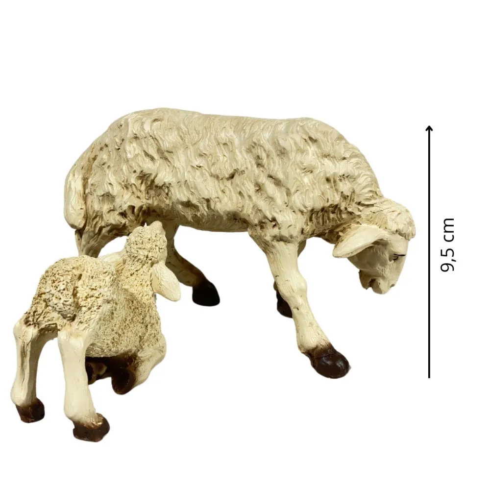 Resin Sheep and Suckling Lamb Set for 25–30 cm Nativity Figures