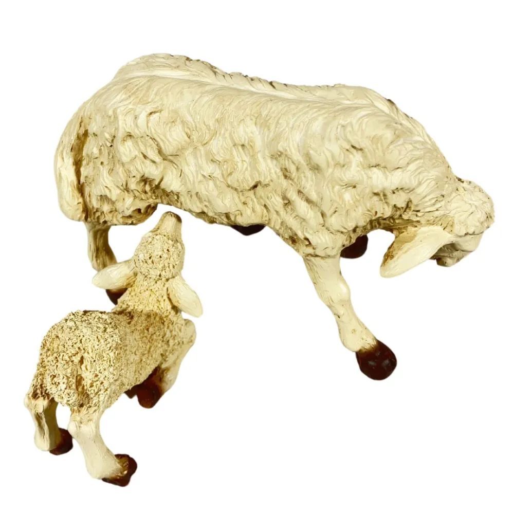 Resin Sheep and Suckling Lamb Set for 25–30 cm Nativity Figures