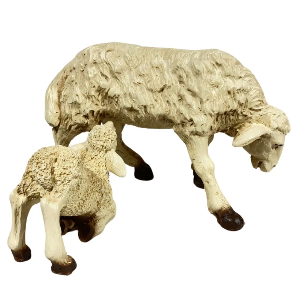 Resin Sheep and Suckling Lamb Set for 25–30 cm Nativity Figures