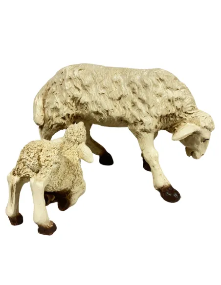 Resin Sheep and Suckling Lamb Set for 25–30 cm Nativity Figures