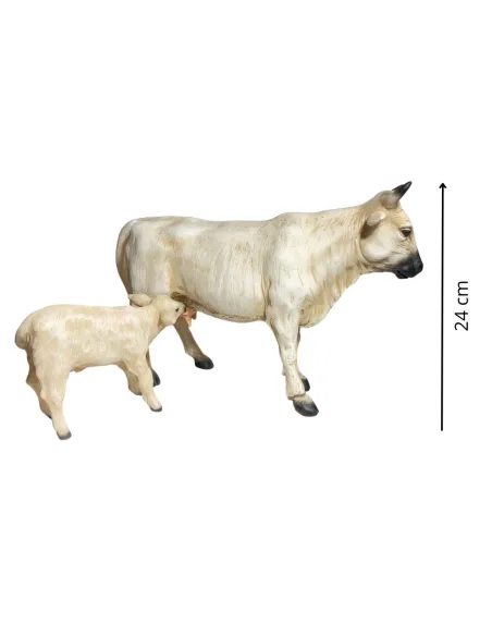 White Resin Cow and Calf Set for 25–30 cm Nativity Figures