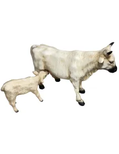 White Resin Cow and Calf Set for 25–30 cm Nativity Figures