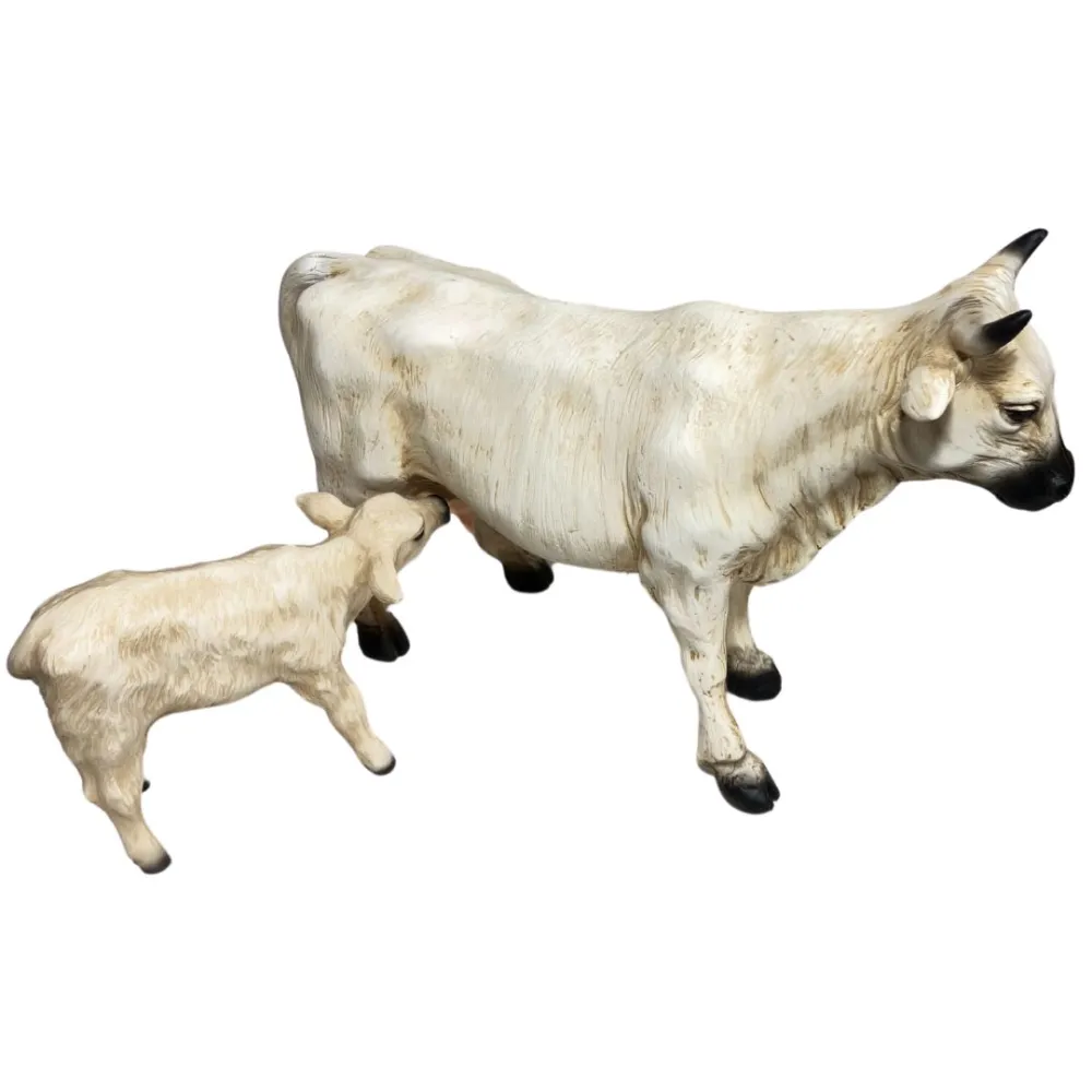 White Resin Cow and Calf Set for 25–30 cm Nativity Figures