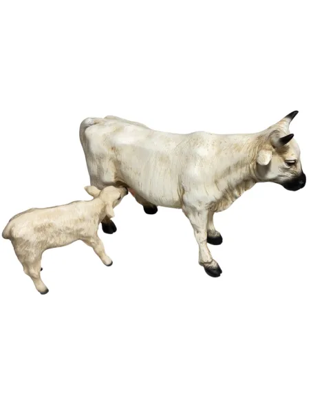 Mucca e vitello bianchi in resina per statue da 25-30 cm