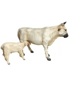 Mucca e vitello bianchi in resina per statue da 25-30 cm 2