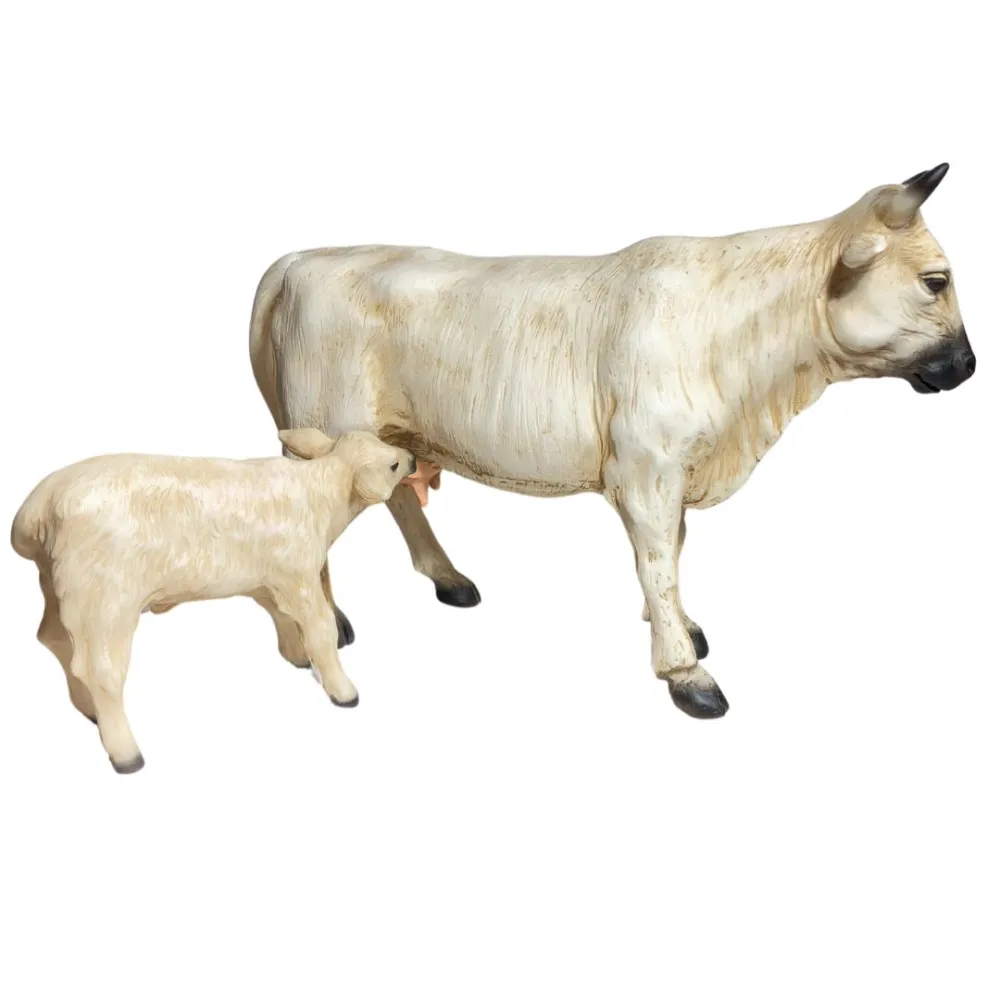 White Resin Cow and Calf Set for 25–30 cm Nativity Figures