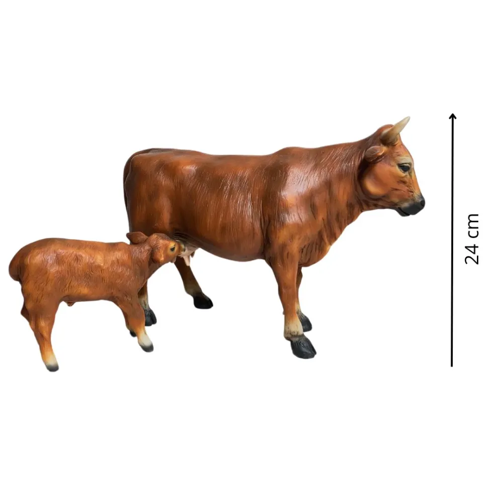 Brown Resin Cow and Calf Set for 25–30 cm Nativity Figures