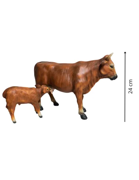 Brown Resin Cow and Calf Set for 25–30 cm Nativity Figures