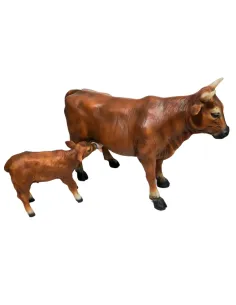 Mucca e vitello marrone in resina per statue da 25-30 cm 2