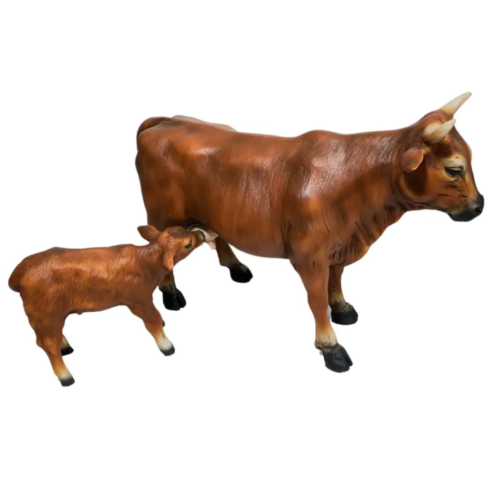 Brown Resin Cow and Calf Set for 25–30 cm Nativity Figures