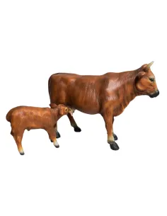 Mucca e vitello marrone in resina per statue da 25-30 cm